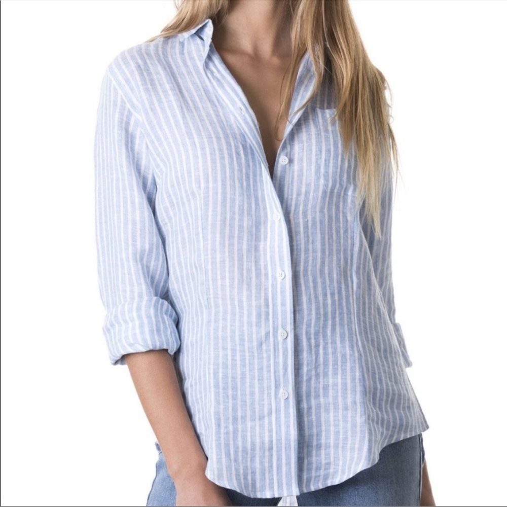 J. Jill Linen Top Blue Stripe Size XS